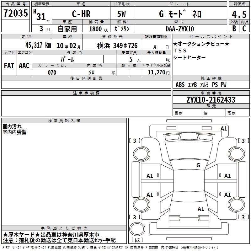 トヨタ C-HR i-Auc auction vehicle