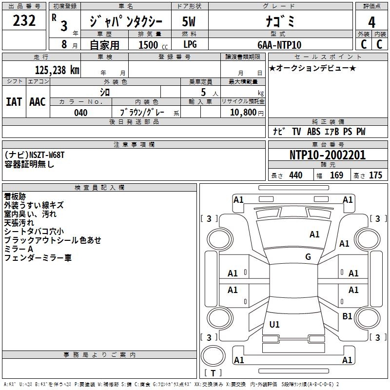 トヨタ ｼﾞｬﾊﾟﾝﾀｸｼｰ i-Auc auction vehicle